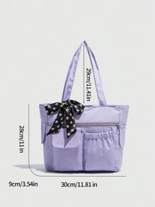 Multi-Pocket Solid Color Large Capacity Tote Bag, Simple And Lightweight, Fits Laptop , Purple - Purple - View 12