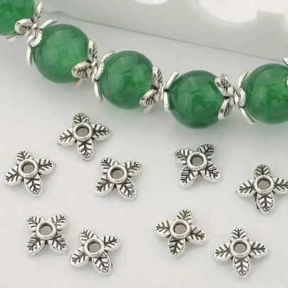 50颗/100颗/200颗四叶草珠 - 锌合金隔珠，适用于DIY珠宝制作，耳环、项链、手链 - 工艺材料