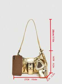 Dedoo Retro Bag 1PC Y2K Gothic Fashionable Type Rivet Decoration Vintage Block Decoration Women's Shoulder Bags And Shoulder Botes Are Adjusted For Daily Travel, Niche Design, Steampunk, Goth, Bag For Women, Cool Girls Street Wear, Perfect For Music Festival, Concert, Rock Style Bag For Women, Y2k Bag, 2000s Fashion Style, Gothic Punk Bag For Women - 金色 - 查看 8