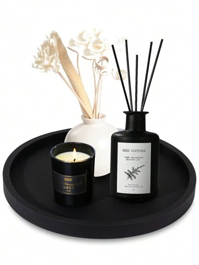 3 种尺寸硅胶浴室托盘圆形梳妆台托盘厨房台面收纳架装饰香皂架咖啡桌装饰托盘适用于香水、蜡烛、植物（黑色）