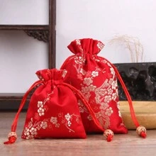 6pcs/Pack 8*10cm/10*14cm, Chinese Style Banquet Gift Pouches, Plum Blossom Pattern Pouches, Interwoven Drawstring Bags, Jewelry Pouches, Gift Packaging Bags, Bracelet Pouches, New Year & Valentine's Day Gift Bags Valentine's Day - 6pcs - View 7