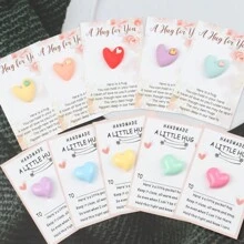10 Stück bunte Harz-Herzgrußkarten mit emotionaler Unterstützung - süßes Liebesgeständnis Geschenk, mit kleiner Tasche zum Halten eines Geschenks als perfektes Valentinstags-Geschenk, witzig, Grußkarte, Valentinstag, Hochzeit