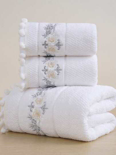 QIBHI 1/2/3pcs Embroidered Lace Bath Towel Or Face Towel, Exquisite Embroidered Couples Washcloth/Bath Towel, Absorbent & Soft, Home Decor Back To School For Beauty Salon Home Bathroom Shower Towels For Beauty Salon, Hotel Sports,Home Essentials, Towel, Skin Care Bath Towel Sheet