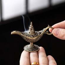 1pc Lamp Shaped Incense Burner, Vintage Desktop Aromatic Decoration, Incense Holder, Two Sizes (Mini And Large), Wishing Burner, Metal Incense Furnace, Home Decor, Aromatherapy, Joss Stick Tower, Aloeswood Container, Tea Ceremony, Gift, Traditional Cultural Gift Festival Decoration Rama Gifts Birthday Graduation - Bronze - View 9