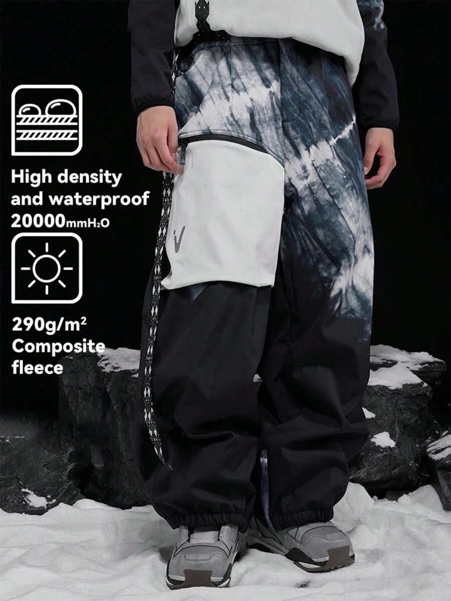 VECTOR MOTION 中国风羊毛运动裤，拼布设计，男女通用，防风防水，轻便保暖，透气舒适，耐用，运动滑雪服 - 黑色 - 查看 1