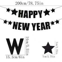 新年快乐金色闪光三角旗花环，新年快乐星三角旗花环，适合市场、家庭聚会、装饰背景 - 黑色 - 查看 3