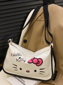 Sanrio 1 Borsa in tela con stampa di Hello Kitty, borsa a tracolla, borsa a tracolla, zaino di grande capacità per studenti di scuola elementare e media, borsa scolastica, portatile, pieghevole, di grande capienza, adatta per ragazze adolescenti, donne, studenti universitari