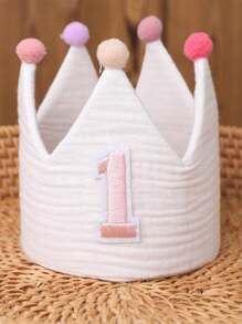 Handmade 1st Birthday Party Decorative Hats, Cute Birthday Crown Party Pom Pom Hats In Pink, Blue, White, Green, Macaron, Orange, Handmade