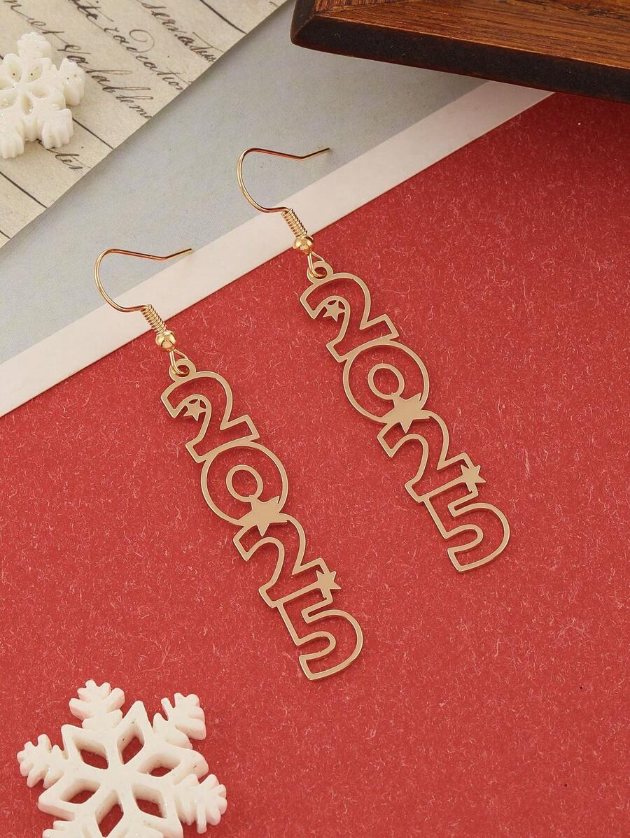 1 Pair Zinc Alloy Golden 2025 Number Earrings, Suitable For Women's New