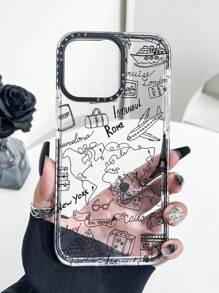 Travel Phone Case 1pc Fashionable Transparent Line Aircraft & Ship Print Shock-Proof Protective Phone Case, Compatible With IPhone 11 12 13 14 11Promax 12Promax 13Promax 14Promax XR 15 15PRO 15PROMAX 16 16PRO 16PROMAX