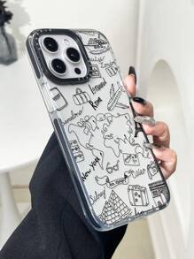 Travel Phone Case 1pc Fashionable Transparent Line Aircraft & Ship Print Shock-Proof Protective Phone Case, Compatible With IPhone 11 12 13 14 11Promax 12Promax 13Promax 14Promax XR 15 15PRO 15PROMAX 16 16PRO 16PROMAX