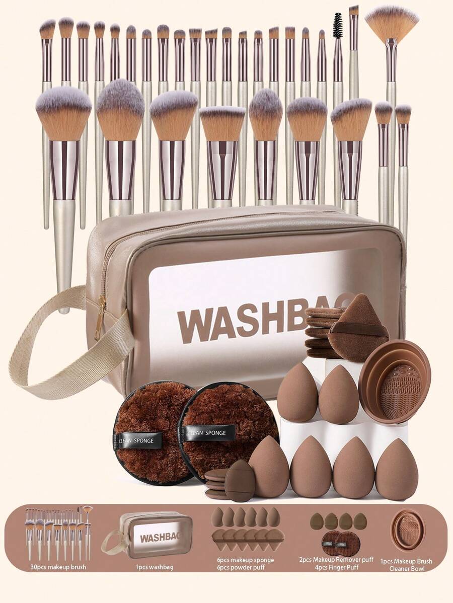 50支/42支/30支/19支化妆刷及海绵工具全套。包含30支化妆刷套装、柔软化妆刷、美妆刷、眼影刷、眉刷、双头刷、化妆刷套装、全套化妆工具、化妆刷套装、化妆礼盒套装。 - 棕色 - 查看 1