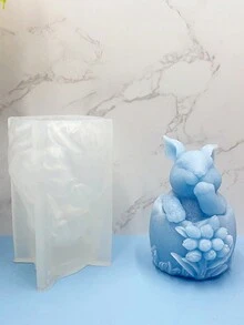 1 pieza Molde de silicona en forma de conejo con cáscara de tulipán, molde de silicona para decoración de conejo de Pascua de yeso DIY