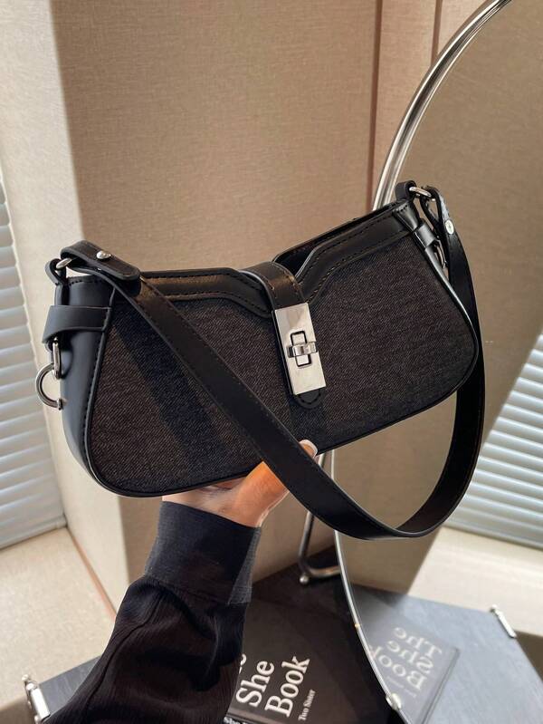 Fashion Two-Tone Shoulder Bag, Workday Commute & Shopping Underarm Bag, Elegant Crescent-Shaped Purse, Women's Crossbody Bag