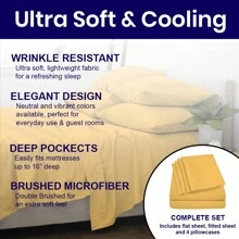 6-Piece Ultra Soft Cooling Bamboo Bed Sheet Set With Deep Pockets - 金色 - 查看 6