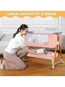 3-In-1 Baby Bassinet, Adjustable Bedside Bassinet With Comfy Mattress, Wheels, 6 Height Levels, Easy Folding Portable Crib For Newborns - Hồng - Xem 6