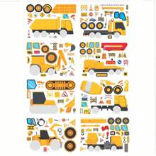 8/16pcs Construction Machinery Sticker Set, Including Excavator, Crane, Mixer Truck, Transport Truck, DIY Decorative Sticker, Gift Packaging, Model Filler