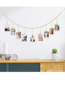 1 pieza, Expositor de fotos de pared de macramé con pinzas, marco de fotos collage estilo bohemio con cuentas de madera, guirnalda de fotos con pinzas, regalo para dormitorio, apartamento, sala de estar, aula