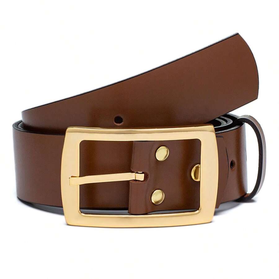 Cinto Feminino de Couro 40mm com Fivela Dourada - Preto, Marrom e Caramelo - 40514