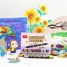 GuangNa 60 件装 120 色双头双色丙烯马克笔套装学生绘画涂鸦笔水性笔尖石头木材纸板玻璃 - 60支(120色) - 查看 4