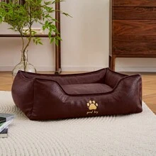 1pc Dog/Cat Leather Cushion Bed, Polyester Filled, No Assembly Needed, Durable & Easy Clean, Suitable For All Dog/Cat Breeds And All Seasons