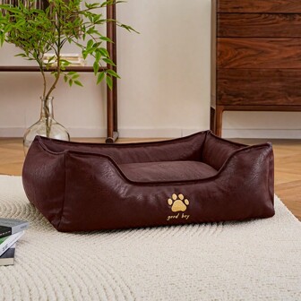 1pc Dog/Cat Leather Cushion Bed, Polyester Filled, No Assembly Needed, Durable & Easy Clean, Suitable For All Dog/Cat Breeds And All Seasons
