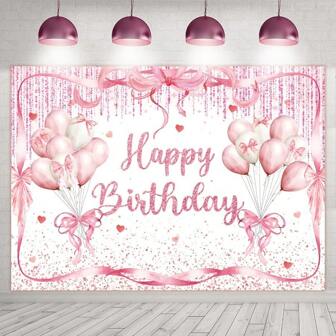 Polyester Fiber Sweet Bow-Knot & Balloons Birthday Background - Photo Backdrop Decor For Ladies' Single Party