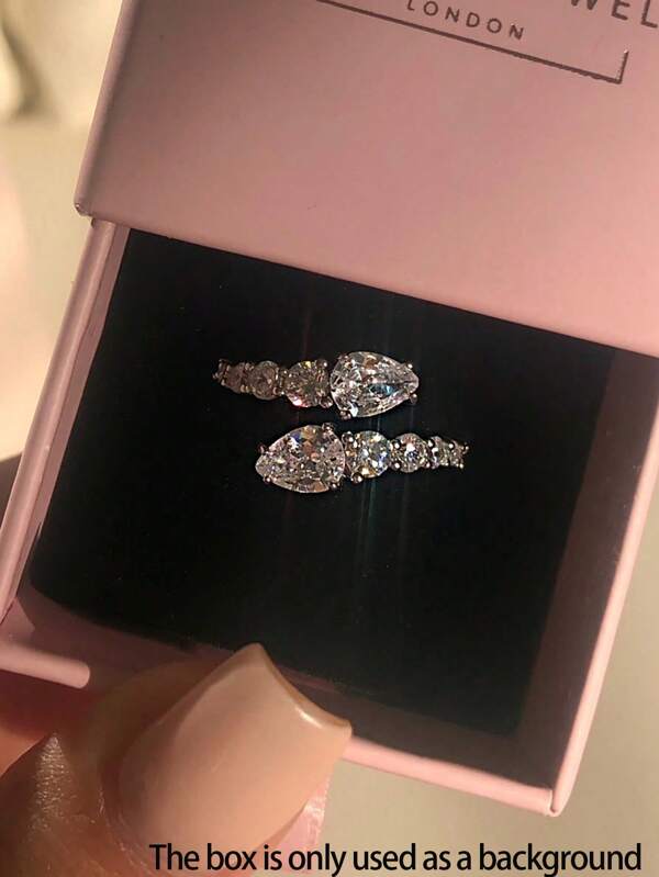 1pc Elegant Teardrop And Round CZ Snake Ring, Shiny Silver-Tone, Suitable For Women, Ideal For Engagement, Wedding And Special Occasions