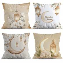 4pcs Ramadan Crescent Moon Lantern Print Throw Pillow Covers, 45*45cm - Multicolor - View 1
