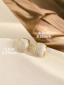 1 对简约几何白色方形法式优雅复古奢华百搭女士耳环 - 白色 - 查看 6