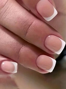 VV MEI JIA ER Upgrade Your Look With 24pcs Short Square White French Style Fake Nail & 1pc Nail File & 1sheet Nail Tape French Tip Press On Nails Nail Supplies - Multicolor - View 2