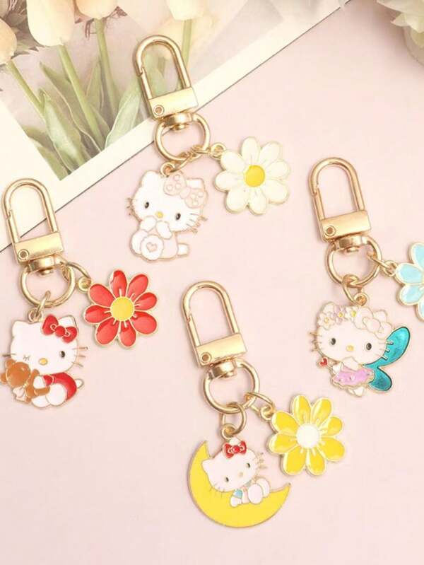 Neuer Hello Kitty Schlüsselanhänger Sanrio Schulrucksack Hängende Ornamente Süßer KT Hello Kitty Blumen Anhänger Auto Zubehör Taschenbehang Cartoon