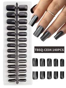 140pcs Medium Square BLACK Cateye Glossy Fake Nails Acrylic Press On Nails False Nails Tips Full Cover Artificial Nails For Women Manicure Salon Diy Black Nails