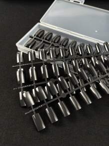 140pcs Medium Square BLACK Cateye Glossy Fake Nails Acrylic Press On Nails False Nails Tips Full Cover Artificial Nails For Women Manicure Salon Diy Black Nails