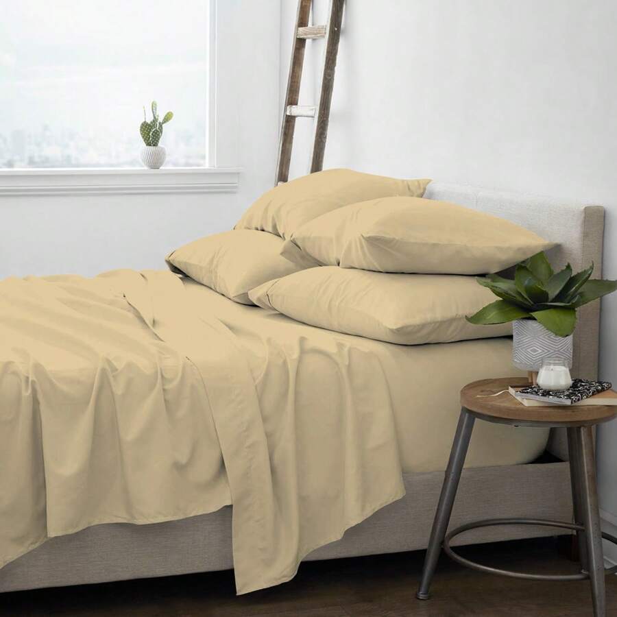 6-Piece Ultra Soft Cooling Bamboo Bed Sheet Set With Deep Pockets - 米色 - 查看 1