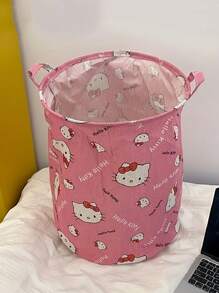 Sanrio 1pc Hello Kitty Nordic Style Linen Fabric Laundry Basket, Large Capacity Bathroom Dirty Clothes Storage Hamper, Foldable & Waterprooflaundry Hamper,Washing Basketbathroom Organizer,Basket,Storage Basket,Foldable Laundry Basket