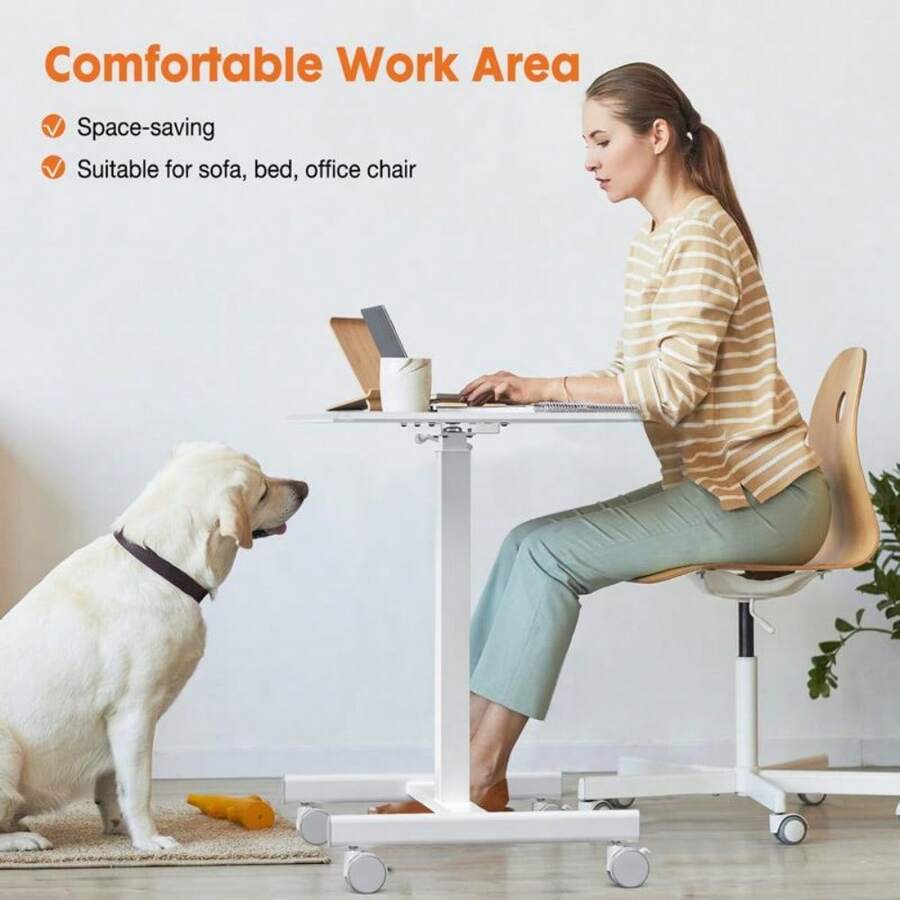 Sweet Furniture Small Mobile Rolling Standing Desk - Overbed Table, Teacher Podium With Wheels, Adjustable Work Table, Rolling Desk Laptop Computer Cart For Home, Office, Classroom - C-質樸棕 - 查看 1