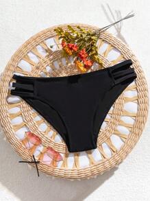 New Women Side Hollow Solid Color Sexy Bikini Bottom Vacation - Black - View 6
