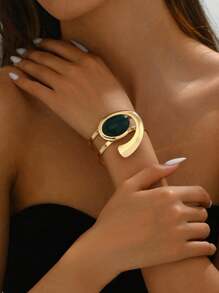 1 Peça Bracelete Aberto Feminino com Design Geométrico Exagerado, Estilo de Metal de Ferro Minimalista, Adequado para Uso Diário, Férias e Presentes de Encontro