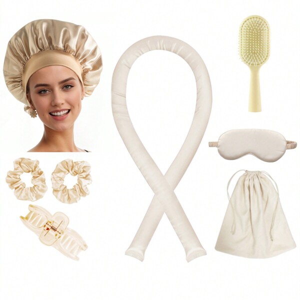 8 Set Hitzefrei Haarkräusler, Satin Schlafhaube, Hitzefrei Haarband, Haarklammern, Haarringe, Schlafmaske, weiche Schlafhaube, bequemer Haarwellengeber, Haarbürste, flexible Stylingtools für wellige & lockige Frisuren, ideales Geschenk für Mutter oder Freundin, Rückkehr zur Schule, Reise-Urlaubsartikel, Haarzubehör für Frauen, Haarkräusler, Lockenbürste, lockiges Haar, Haarwickler, Haarkräusler, Hitzefrei Locken, Hitzefrei Locken, Haarkräusler, Wickler, Locken, Haarwickler, Lockentools, Haar, Reise, Haarpflege, Haartools, Harzeug, Friseur, Friseurzubehör, Friseursalon, Friseurausrüstung