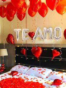 29 件气球和 200 件花瓣银色“TE AMO”字母气球套装，我爱你气球，银色金属气球，红色心形气球，适用于情人节派对、求婚、婚礼、周年纪念装饰、浪漫氛围、爱情主题、2025 年情人节、新年、房间装饰、返校情人节 - 銀色 - 查看 5