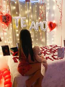 29 件气球和 200 件花瓣银色“TE AMO”字母气球套装，我爱你气球，银色金属气球，红色心形气球，适用于情人节派对、求婚、婚礼、周年纪念装饰、浪漫氛围、爱情主题、2025 年情人节、新年、房间装饰、返校情人节 - 銀色 - 查看 9