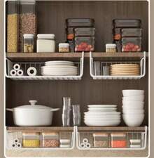 2 Pack Metal Hanging Storage Baskets - For Kitchen, Office, Pantry, Bathroom, Cabinet - White