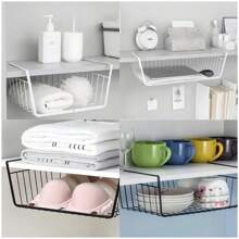 2 Pack Metal Hanging Storage Baskets - For Kitchen, Office, Pantry, Bathroom, Cabinet - White