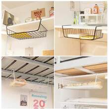 2 Pack Metal Hanging Storage Baskets - For Kitchen, Office, Pantry, Bathroom, Cabinet - White