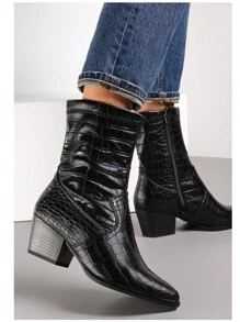 Damen Ankle Boots mit seitlichem Reißverschluss und Absatz im Chunky-Stil