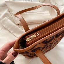 Borsa shopper alla moda con stampa leopardata per donna, borsa a spalla di grande capienza alla moda, adatta per autunno/inverno