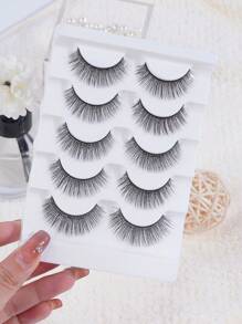 5Pairs CC Curl Natural Cross Full False Eyelashes,Thick Curling Fluffy Eyelashes For Party Use Manga Eyelashes, Travel Essentials,Fluffy False Eyelashes Volume Wispy Lashes Dramatic Curl Strip Lashes Natural Look Lashes Pack - 黑色 - 查看 4