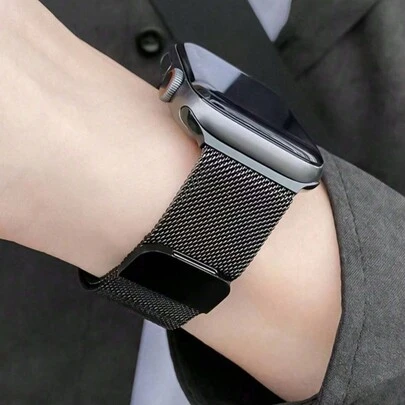 1 件金属磁性米兰尼斯环带兼容 Apple Watch 系列 10/8/7/SE/Ultra 49/46/45/44/42/41/40/38 毫米，不锈钢表带，适合男女，夏季