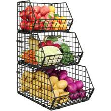 3-Tier Stackable Wire Baskets For Pantry Organization And Storage, Kitchen Counter Basket For Potato Onion Storage, Fruit And Vegetable Storage Basket, Metal Baskets For Snack Produce Cans